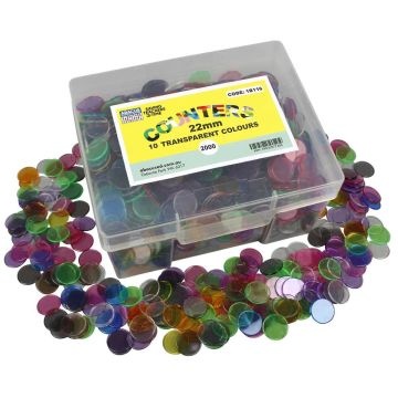 Transparent Counters 22mm (10 colours) – Box of 2000
