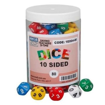 Dice - 10 Sided Numbered (Jar of 80)