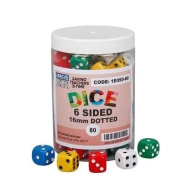 Dice - 6 Sided 16mm Dotted (Jar of 80)