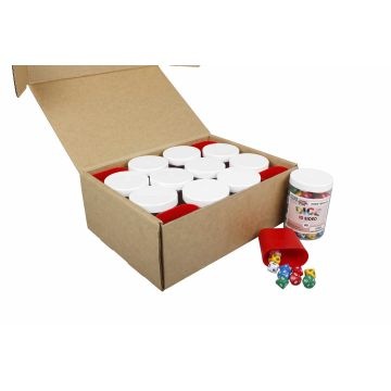 Dice - 10 Sided Numbered  (Carton of 10x Jar of 80 and 4x bonus dice cups)