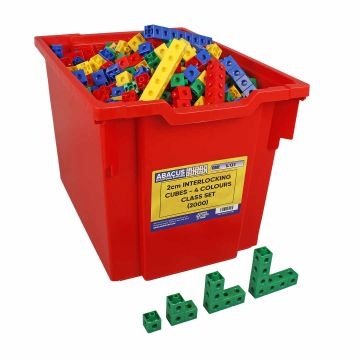 2cm Interlocking Plastic Cubes - 4 colours (Class Set of 2000)