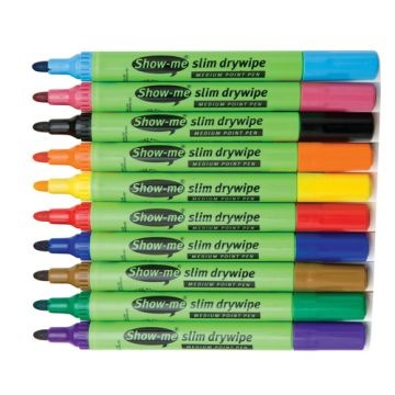 Show-me Drywipe Pens - Assorted Colours (Box of 10)