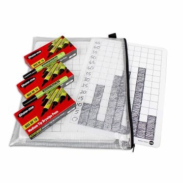 Student Whiteboard - A4 2cm Gridded (30) wallet of boards and pens