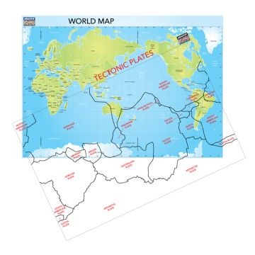 World Map and Tectonic Plate overlay - A3 size (10)
