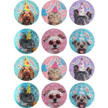 Happy Birthday (Pets) - Foil Photo Stickers (Pack of 48)