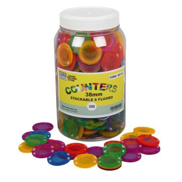 Fluoro Stackable Counters (6 colours) 38mm