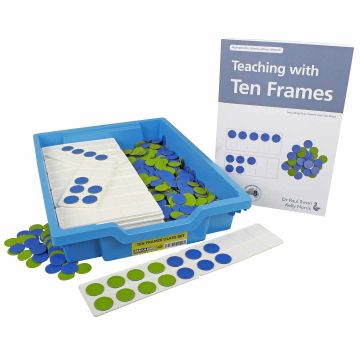 Ten Frames Class Set - Box of 64 trays and 800 counters (with book)