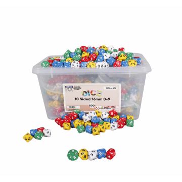 10-Sided Numbered Dice - 16mm (Box of 500)