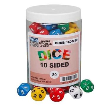 10-Sided Numbered Dice - 16mm (Jar of 80)