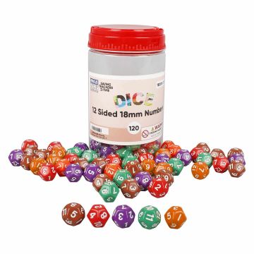 12-Sided Numbered Dice - 18mm (Jar of 120)