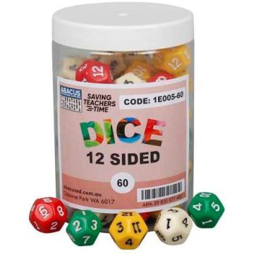 12-Sided Numbered Dice - 18mm (Jar of 60)