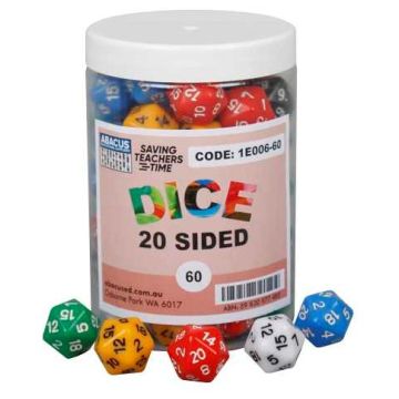 20-Sided Numbered Dice - 20mm (Jar of 60)