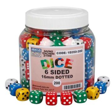 6-Sided Dotted Dice - 16mm (Jar of 200)