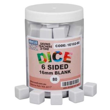 6-Sided Blank Dice - 16mm (Jar of 80)