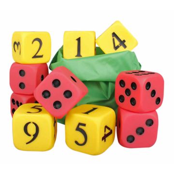 6-Sided Numbered and Dotted Jumbo PVC Dice - Bag of 10