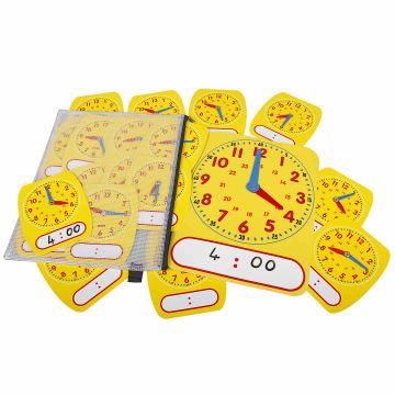 24 Hour Write-on/ Wipe-off Clocks - Wallet of 15 Student Clocks & 1 Demo Clock