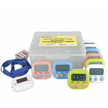 School Stopwatch/Timer with Lanyard - Box of 10 (Assorted Colours)