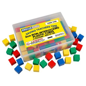 2cm Non-interlocking Plastic Cubes - 4 colours (Box of 100)