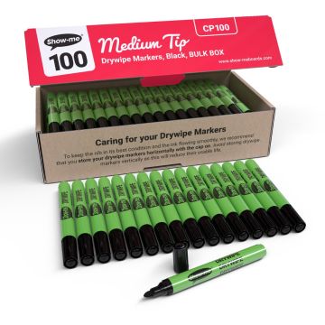 Show-Me Medium Tip Drywipe Markers - Black (Box of 100)