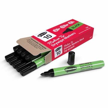Show-Me Medium Tip Drywipe Markers - Black (Box of 10)