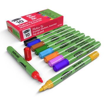 Show-Me Medium Tip Drywipe Markers - Assorted Colours (Box of 10)