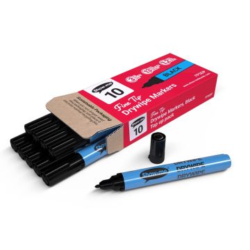 Show-Me Fine Tip Drywipe Markers - Black (Box of 10)