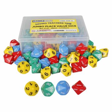 Jumbo Place Value Dice - 25mm, 4 colours (Box of 64)