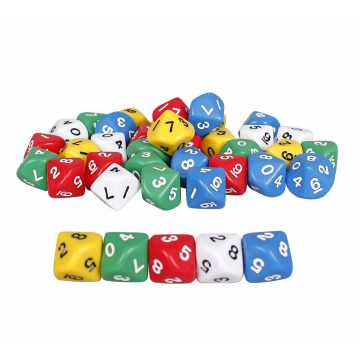 10-Sided Numbered Dice - 16mm (Pack of 40)